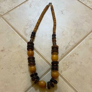 Vintage Hobé Unpolished Chunky Wooden Beaded Necklace Boho Tribal Earth Tones